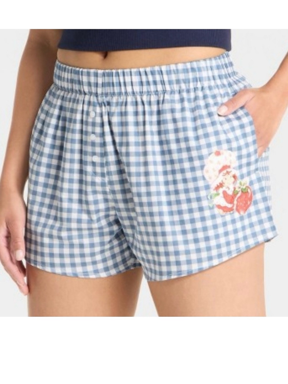 Mad Engine Strawberry Shortcake Blue Gingham Lounge Shorts Women’s Size Small